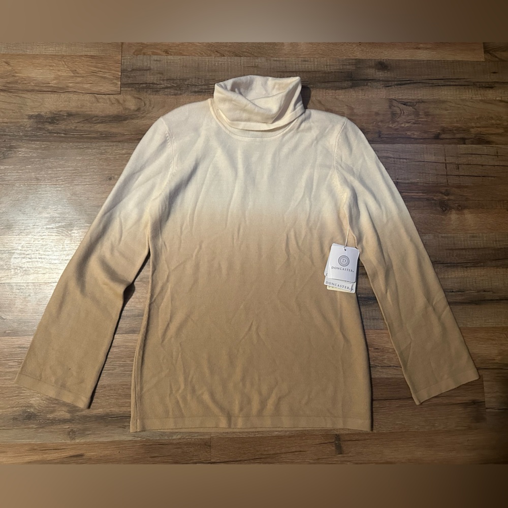Doncaster Women's Cream Ombré Tan Turtleneck Wool Lightweight Sweater